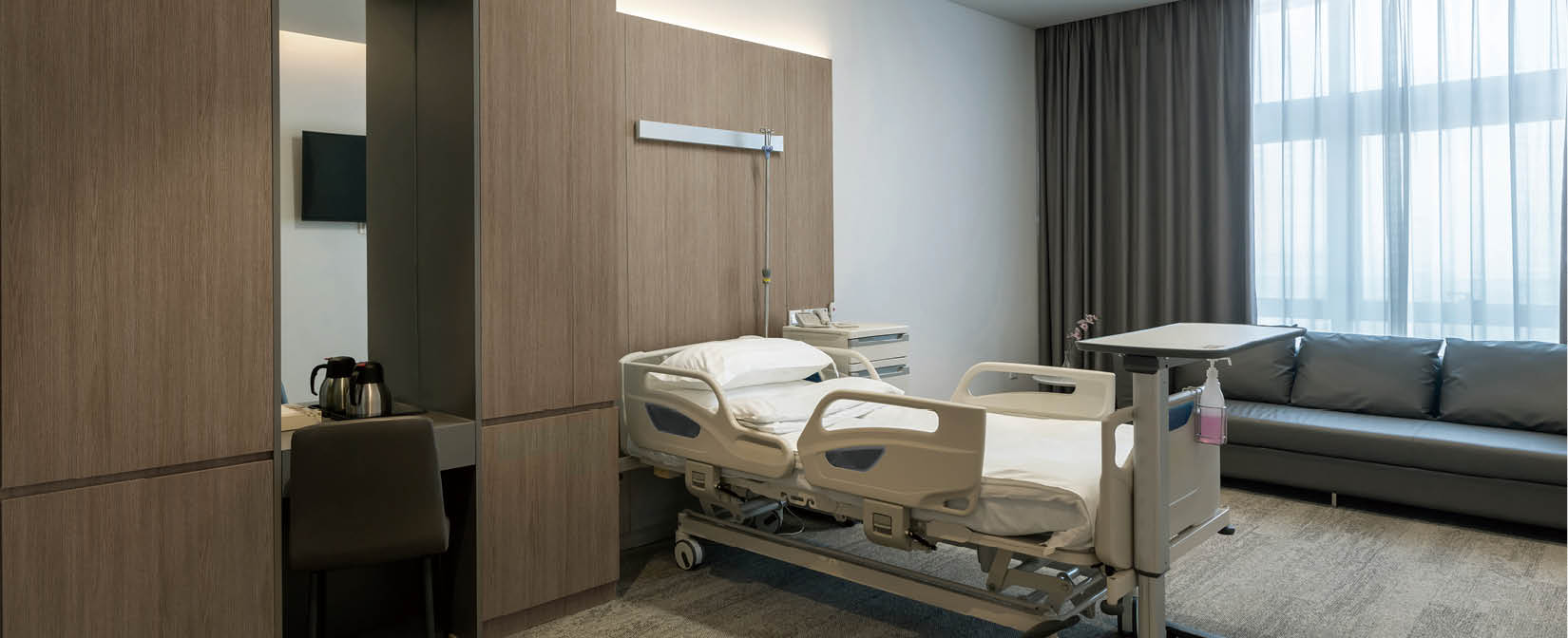 luxury ICU room in the modern hospital with furniture and decoration.