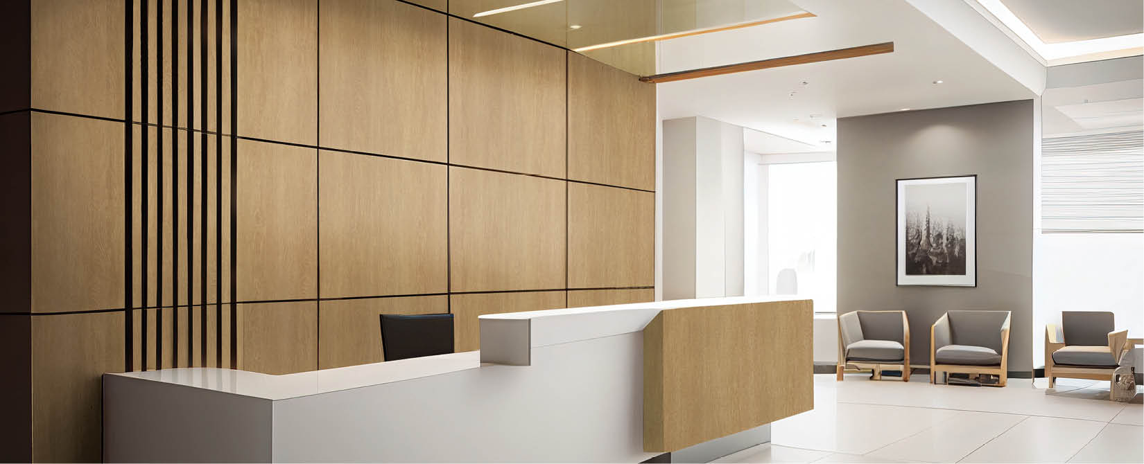 modern reception area, lobby area interior design with counter, ai generated